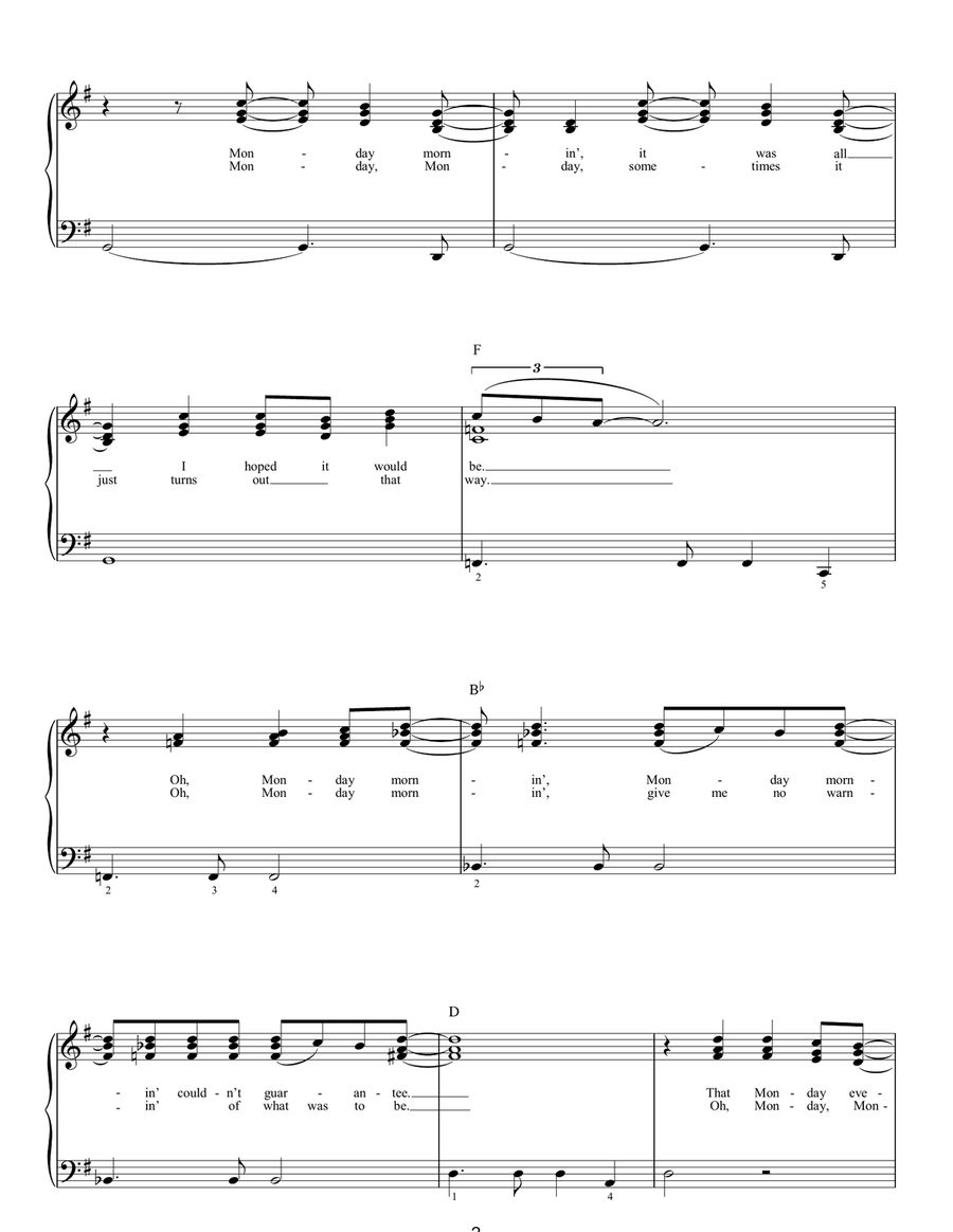 Monday, Monday Easy Piano scores gallery preview page 2