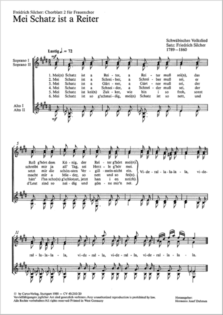 Silcher: Chorblatt 2 fur Frauenchor Choir scores gallery preview page 2