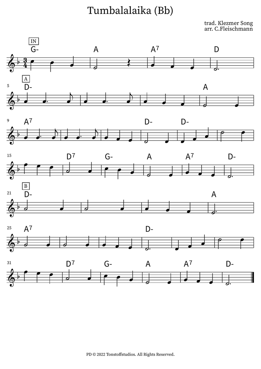 Tumbalalaika Piano scores gallery preview page 1