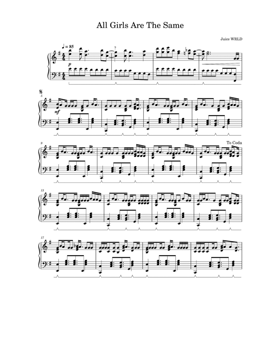 All Girls Are The Same Piano Solo scores gallery preview page 1