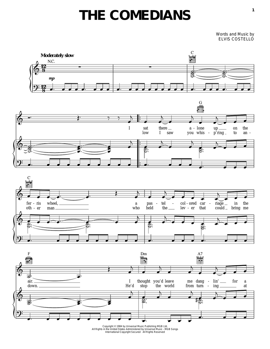 The Comedians The Comedians Piano, Vocal, Guitar scores gallery preview page 1