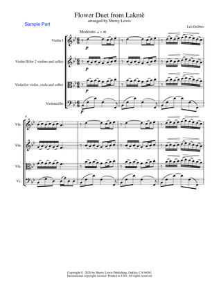 FLOWER DUET from Lakmè, String Trio, Intermediate Level for 2 violins and cello or violin, viola and