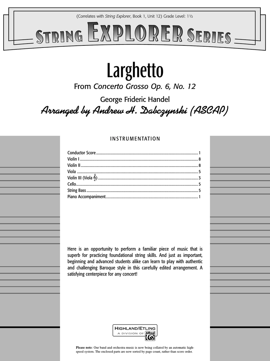 Larghetto (from Concerto Grosso Op. 6, No. 12): Score