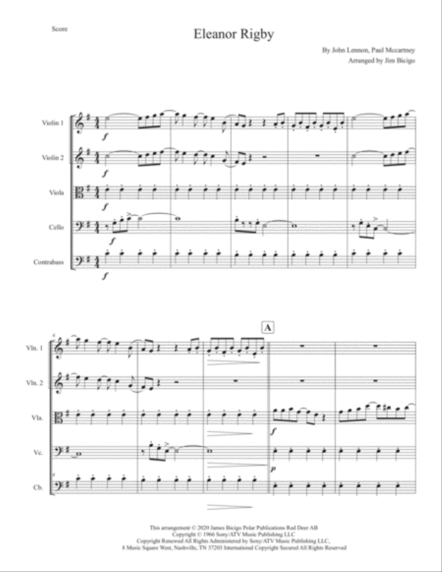 Eleanor Rigby String Quintet scores gallery preview page 1