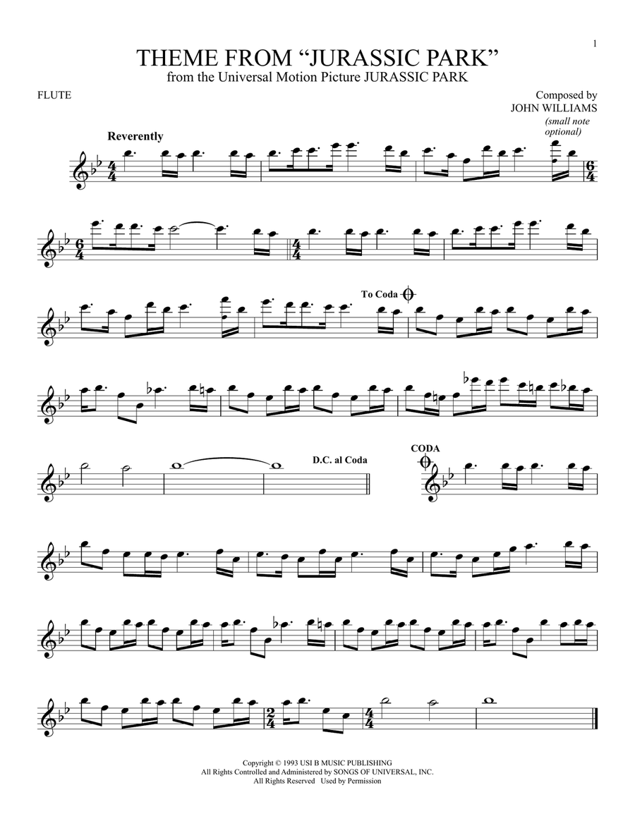 Theme From Jurassic Park Flute Solo scores gallery preview page 1