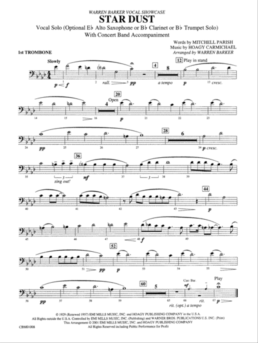 Star Dust: 1st Trombone Concert Band scores gallery preview page 1