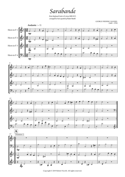 Sarabande from Keyboard Suite in D minor HWV 437 (for Horn Quartet) image number null
