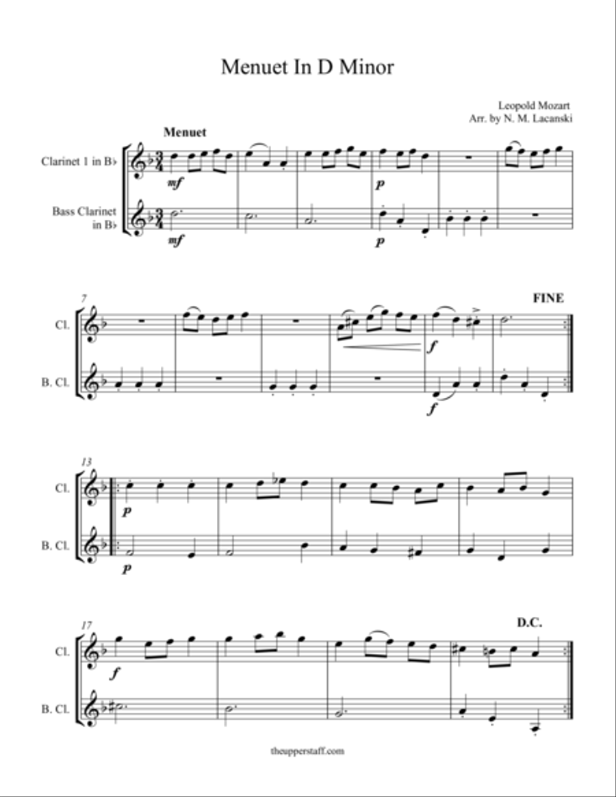 Menuet in D Minor Clarinet Solo scores gallery preview page 1
