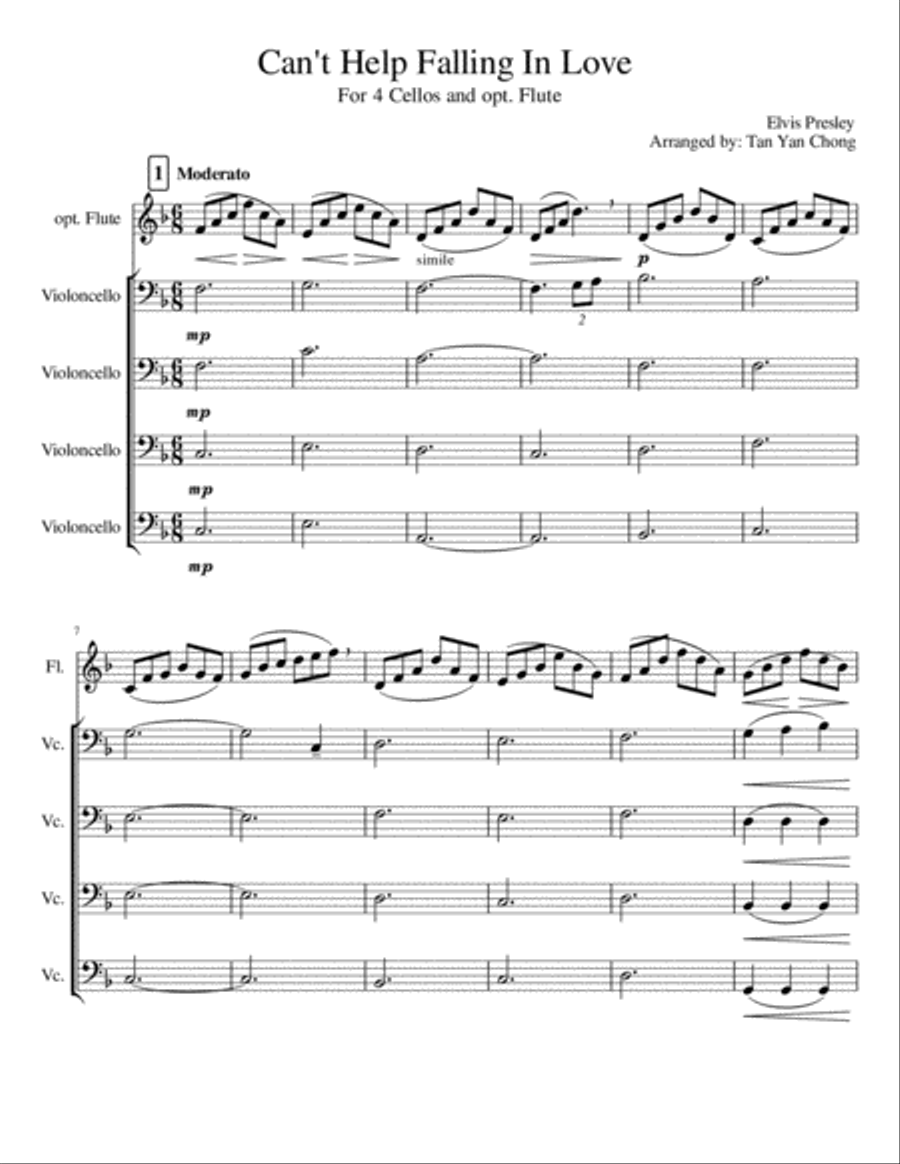Can't Help Falling In Love Flute scores gallery preview page 1