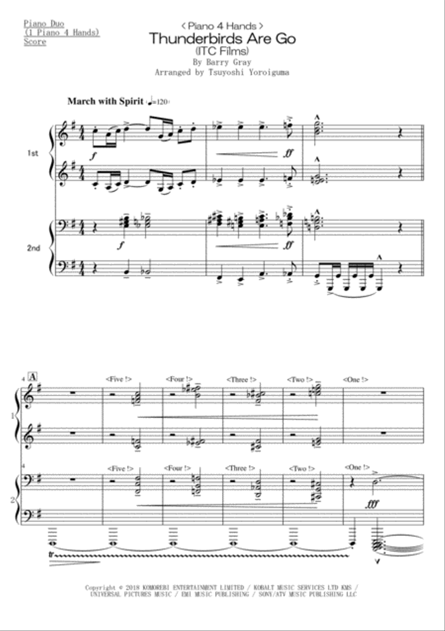 Thunderbirds Are Go Thunderbirds Are Go 1 Piano, 4-Hands scores gallery preview page 1