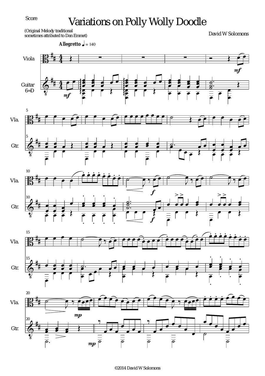 Variations on Polly Wolly Doodle for viola and guitar String Duet scores gallery preview page 1