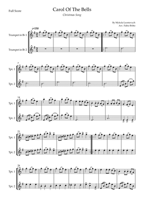 Carol Of The Bells (Christmas Song) for Trumpet in Bb Duo (D Minor)