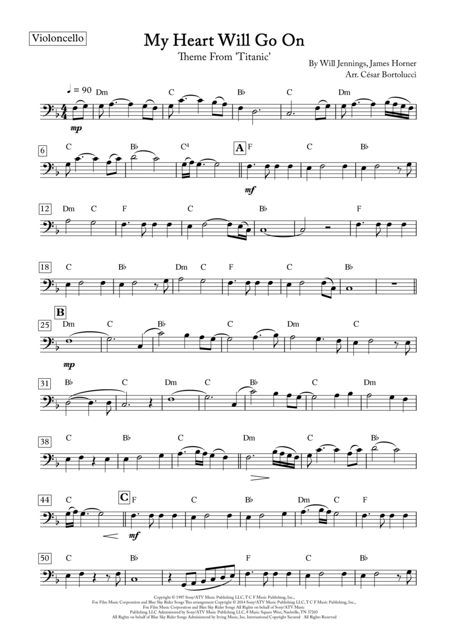 My Heart Will Go On (love Theme From 'titanic') Cello Solo scores gallery preview page 1