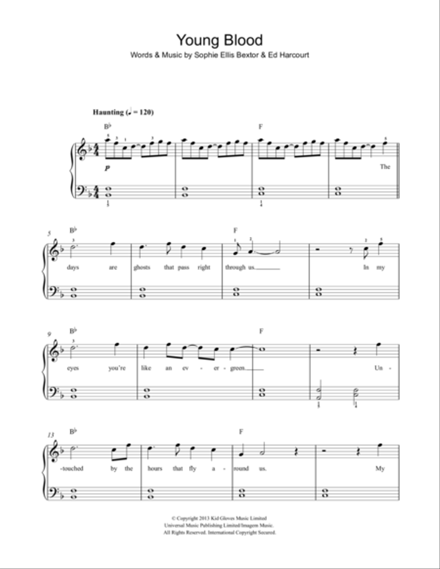 Young Blood Easy Piano scores gallery preview page 1