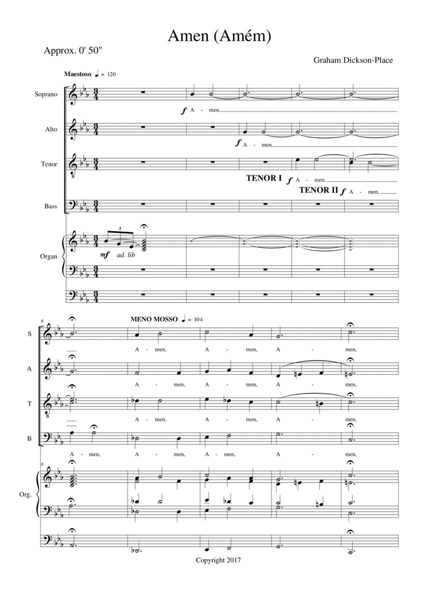 Amen, Amen - Original composition by Graham Dickson-Place for the Christian Mass SATB Organ/Piano image number null