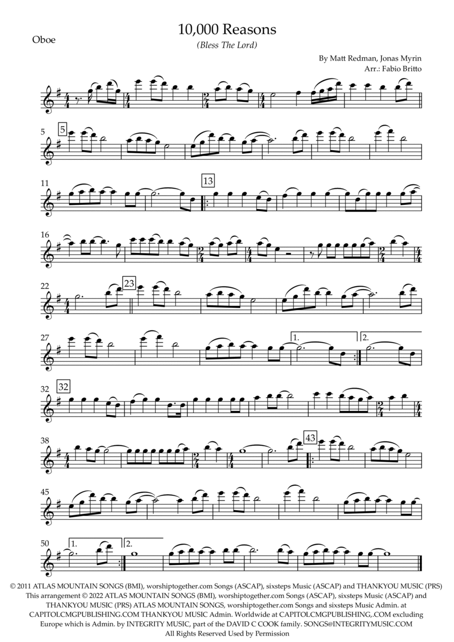 10,000 Reasons (bless The Lord) Oboe Solo scores gallery preview page 1