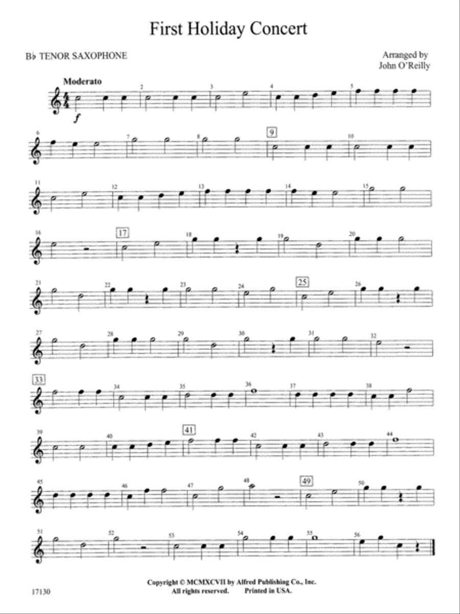 First Holiday Concert: B-flat Tenor Saxophone Concert Band scores gallery preview page 1