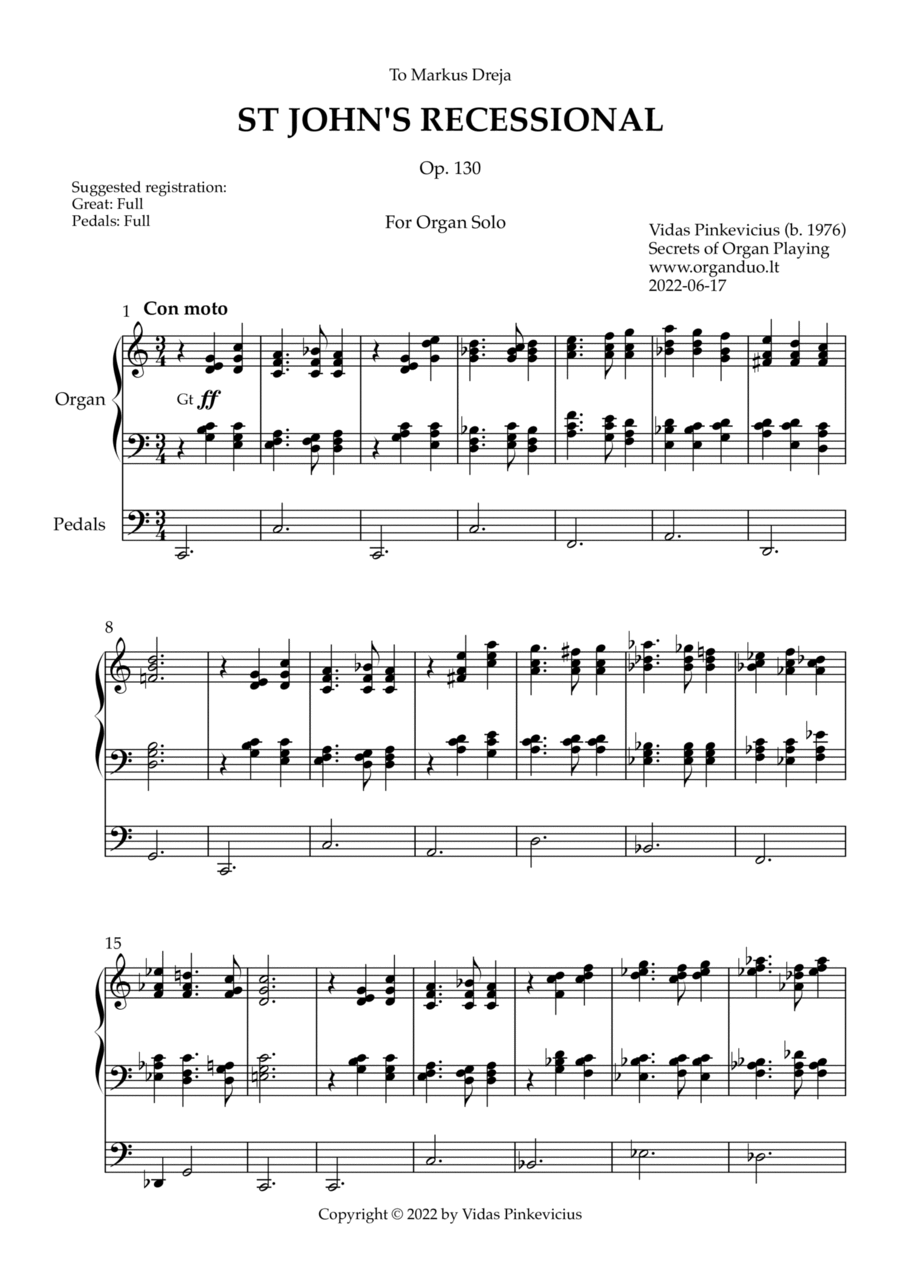 Book cover for St John's Recessional, Op. 130 (Organ Solo) by Vidas Pinkevicius (2022)
