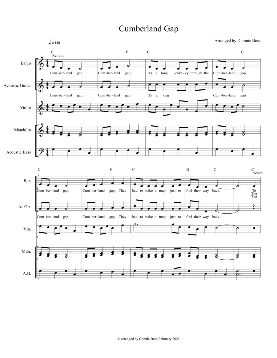 Cumberland Gap - bluegrass piece Small Ensemble scores gallery preview page 1