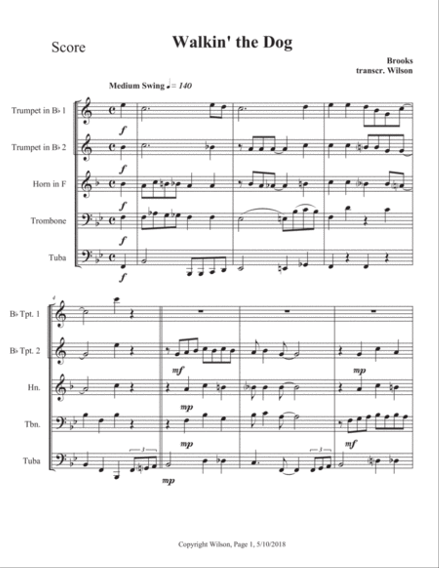 Walkin' The Dog Brass Quintet scores gallery preview page 2