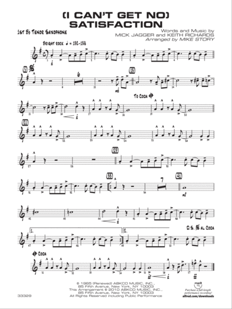 (I Can't Get No) Satisfaction: B-flat Tenor Saxophone Jazz Ensemble scores gallery preview page 1