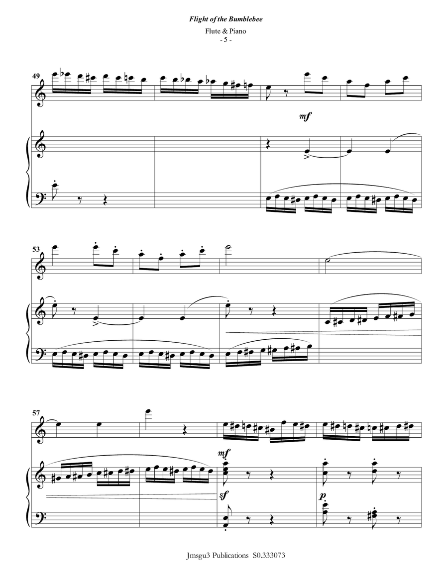 Korsakov: Flight of the Bumblebee for Flute & Piano Flute Solo scores gallery preview page 5