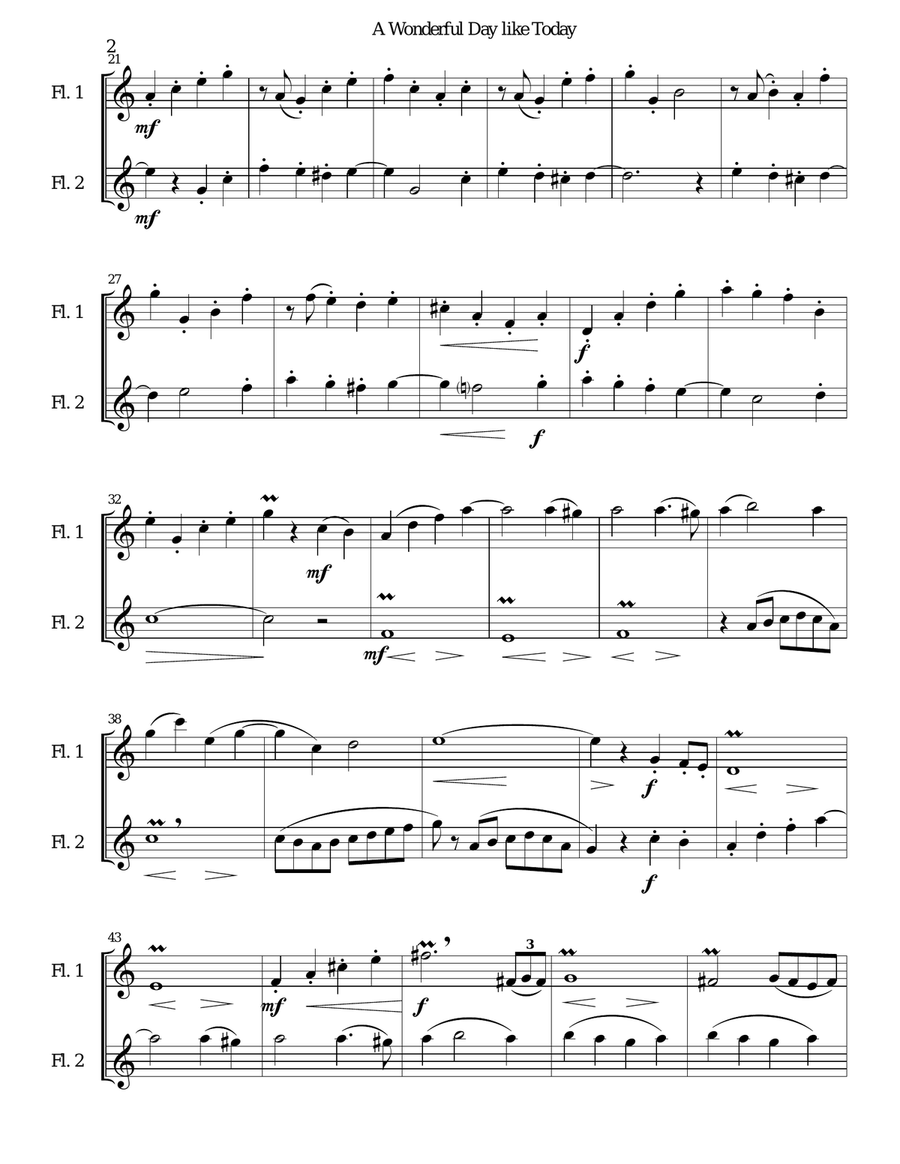 A Wonderful Day Like Today Flute Duet scores gallery preview page 2