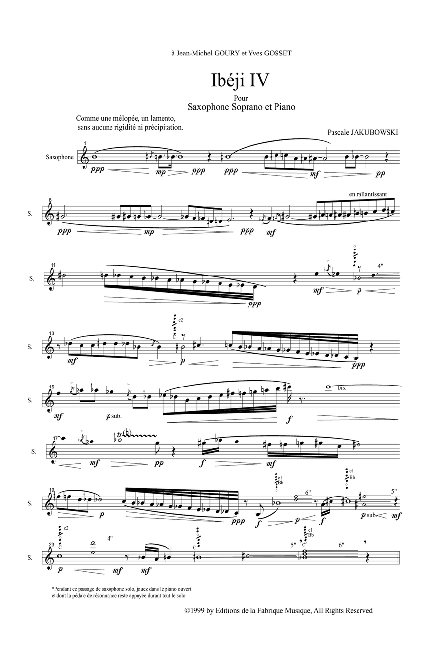 Pascale Jakubowski : Ibéji IV for soprano saxophone and piano Soprano Saxophone scores gallery preview page 2