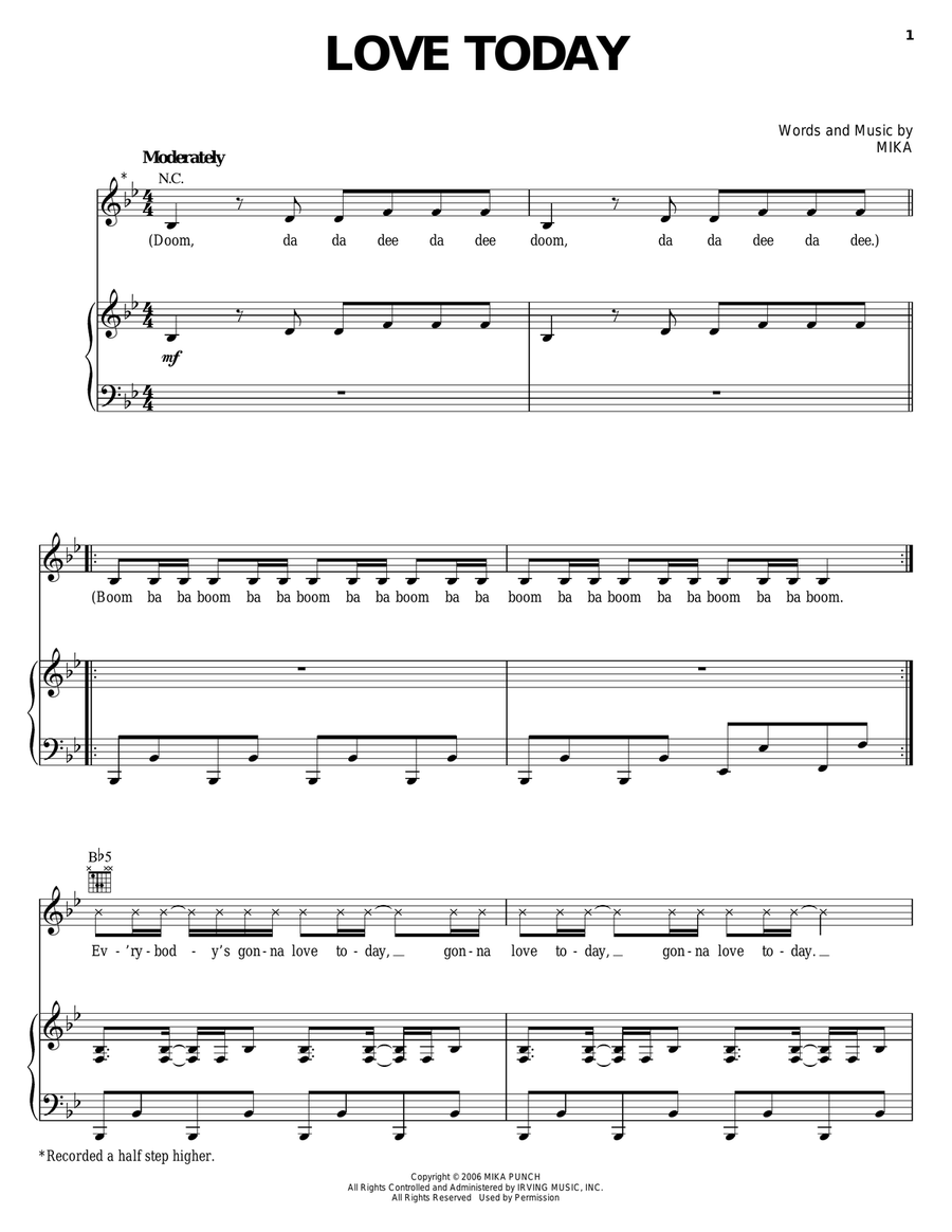 Love Today Piano, Vocal, Guitar scores gallery preview page 1