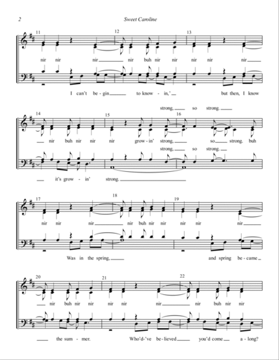 Sweet Caroline (arr. Dylan Oxford & A Mighty Wind) 4-Part scores gallery preview page 2