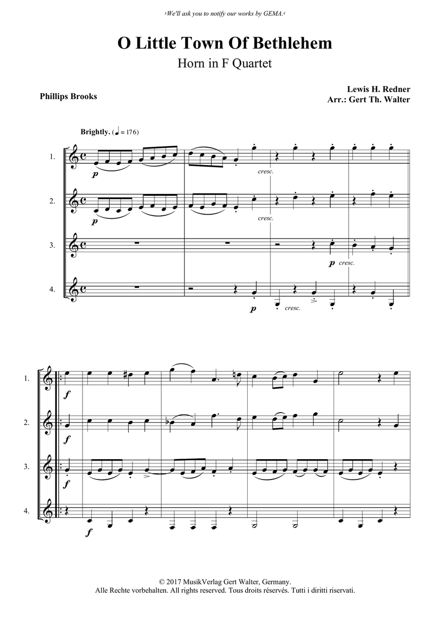 O Little Town Of Bethlehem Horn scores gallery preview page 1