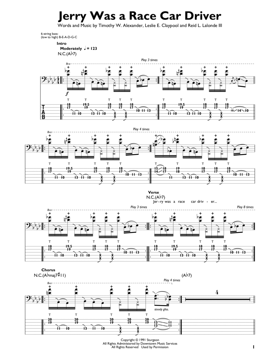 Jerry Was A Race Car Driver Bass Guitar scores gallery preview page 1