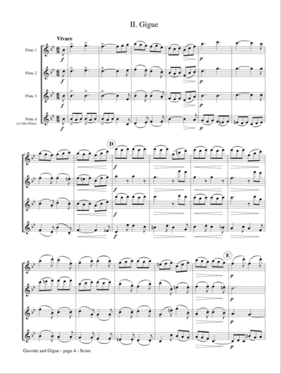 Gavotte and Gigue from Orchestral Suite No. 3 for Flute Quartet Flute Quartet scores gallery preview page 3