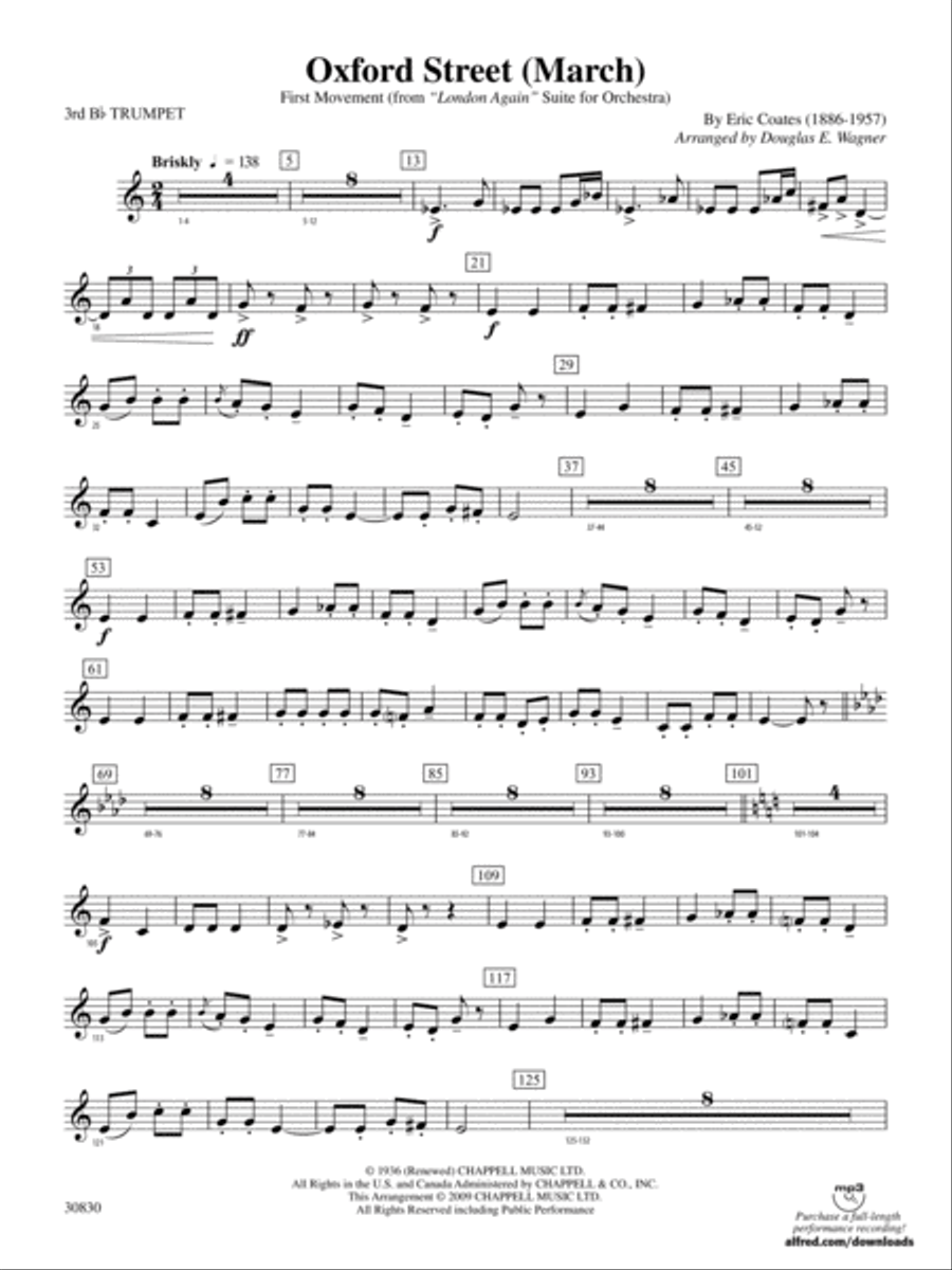 Oxford Street (March): 3rd B-flat Trumpet Concert Band scores gallery preview page 1