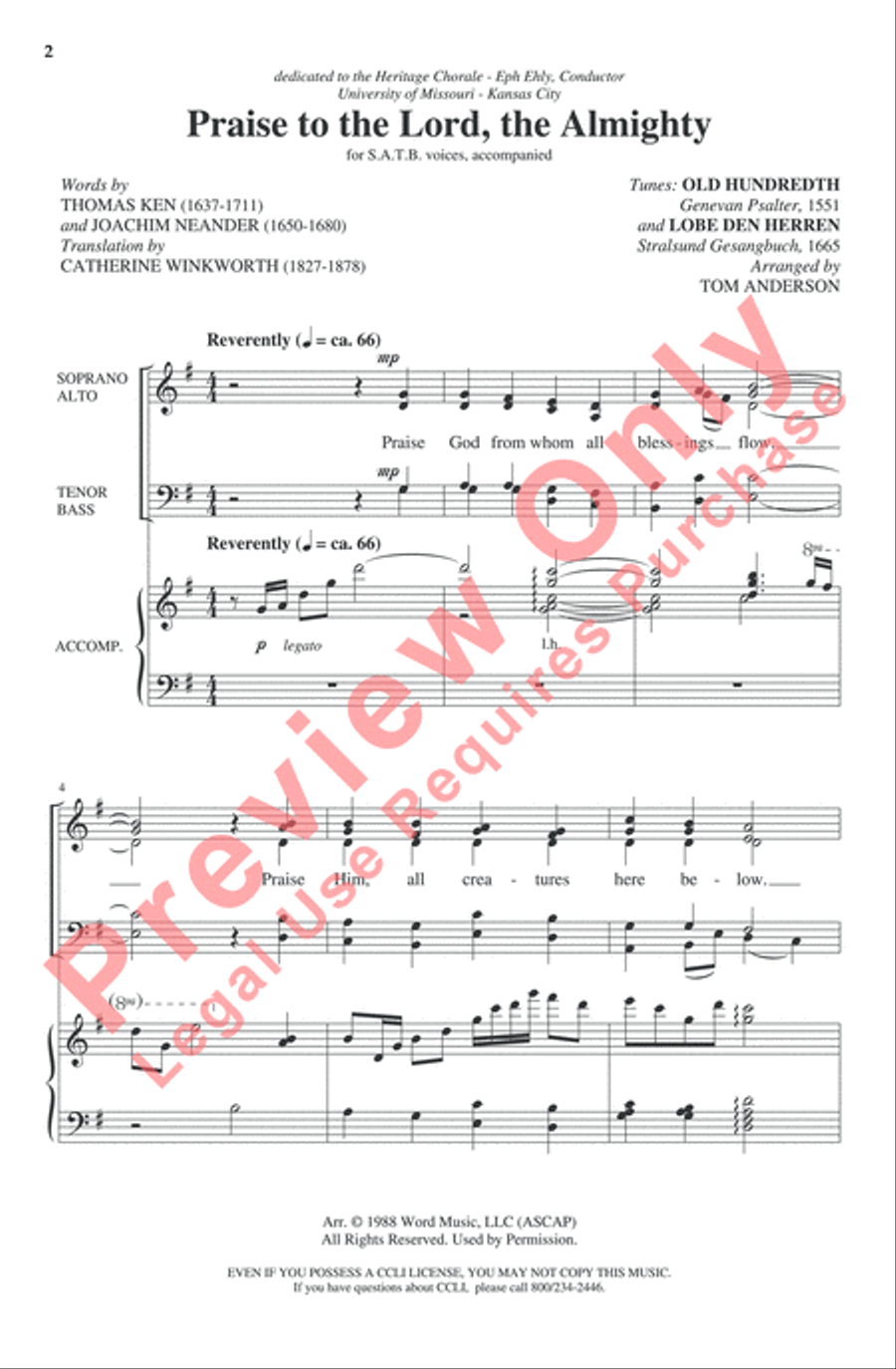 Praise to the Lord, the Almighty 4-Part scores gallery preview page 2