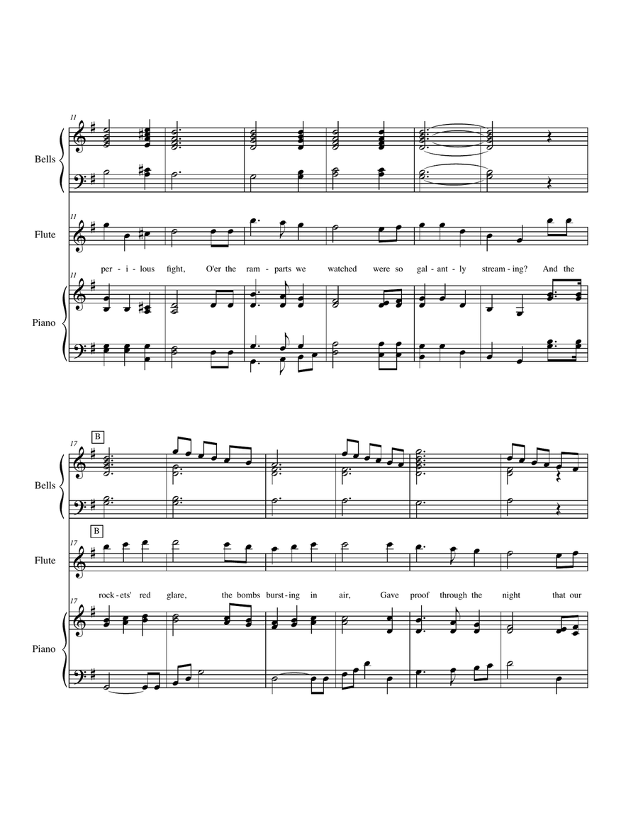 The Star Spangled Banner (Flute and Bells) Handbell Choir scores gallery preview page 2