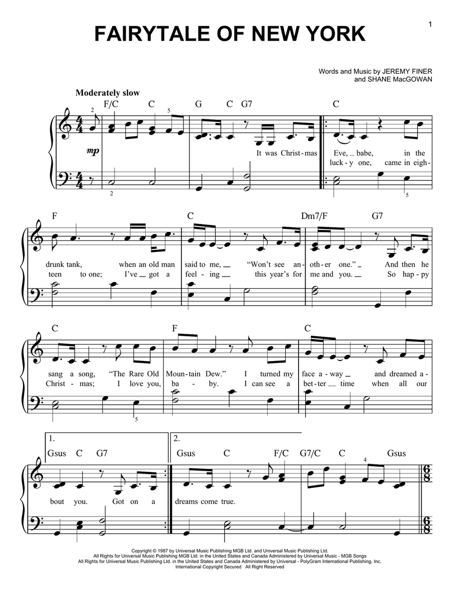 Fairytale Of New York Easy Piano scores gallery preview page 1