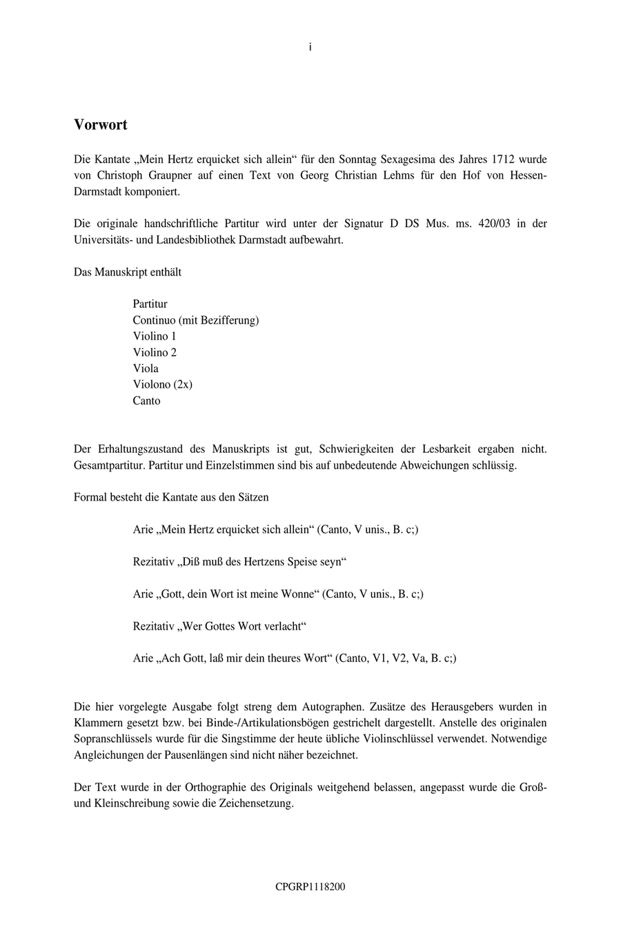 Graupner Christoph Cantata Mein Hertz erquicket sich allein GWV 1118/12b Small Ensemble scores gallery preview page 3