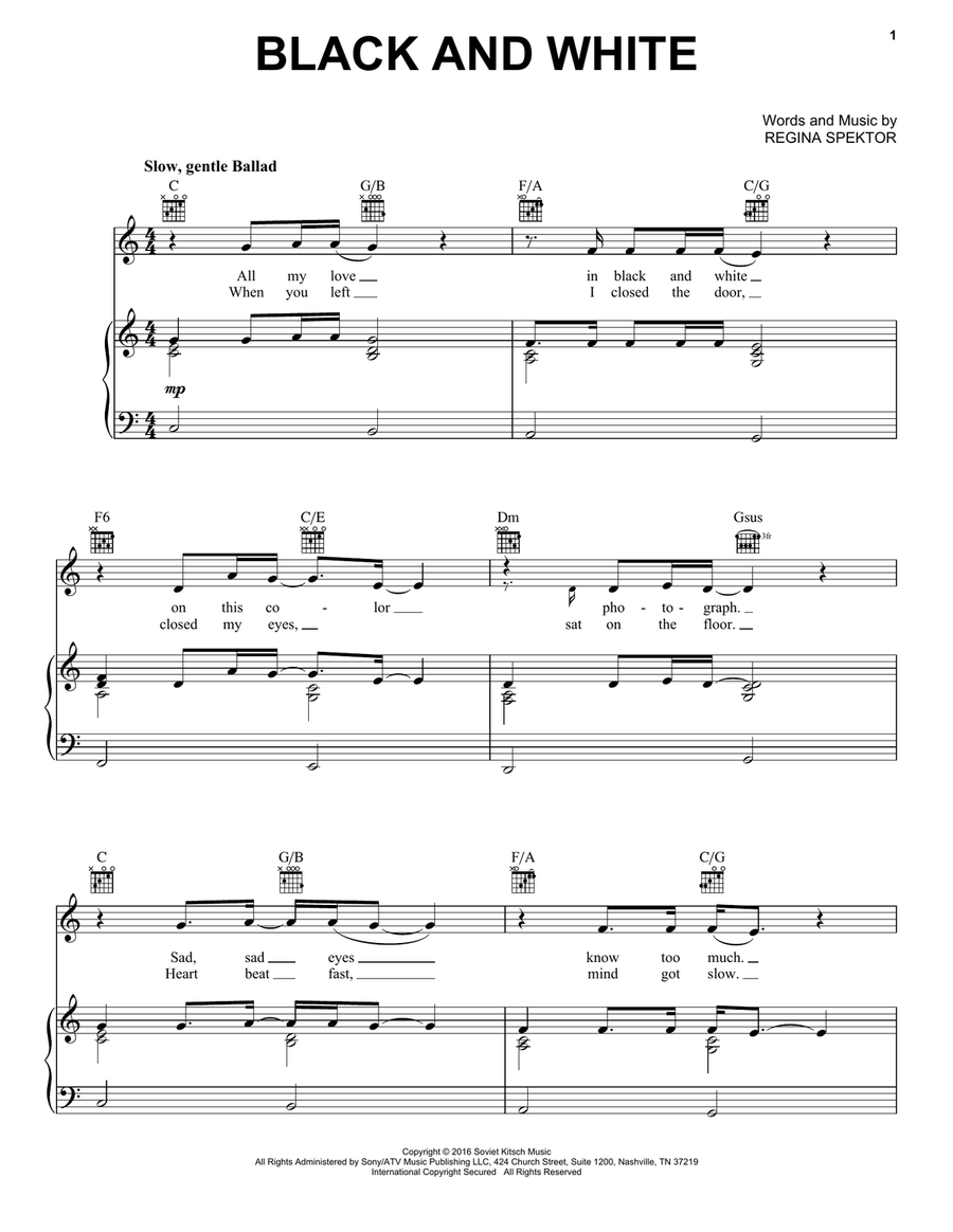 Black And White Black And White Piano, Vocal, Guitar scores gallery preview page 1
