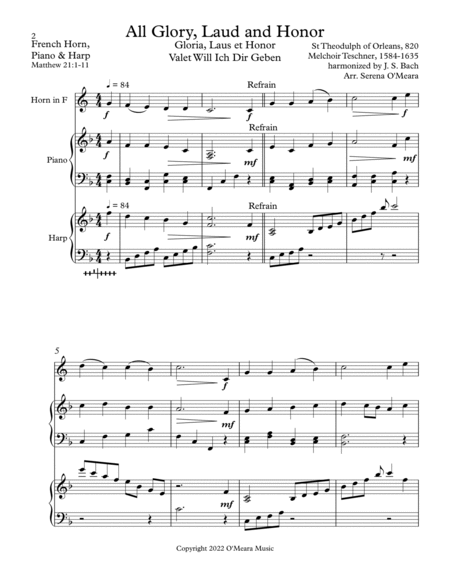 All Glory, Laud and Honor Trio for French Horn, Harp and Piano image number null