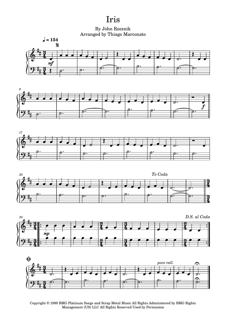 Iris Easy Piano scores gallery preview page 1