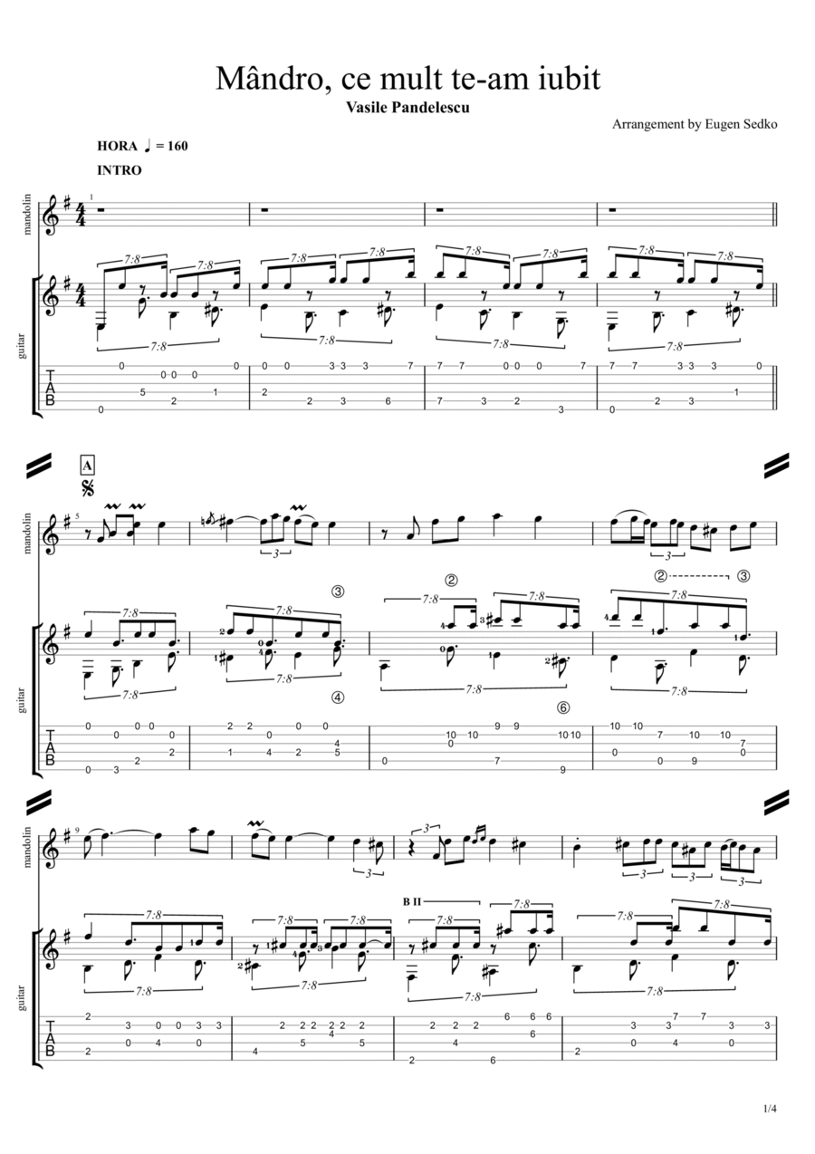 Mândro, ce mult te-am iubit (Vasile Pandelescu) partituri pentru mandolină si chitara Acoustic Guitar scores gallery preview page 1