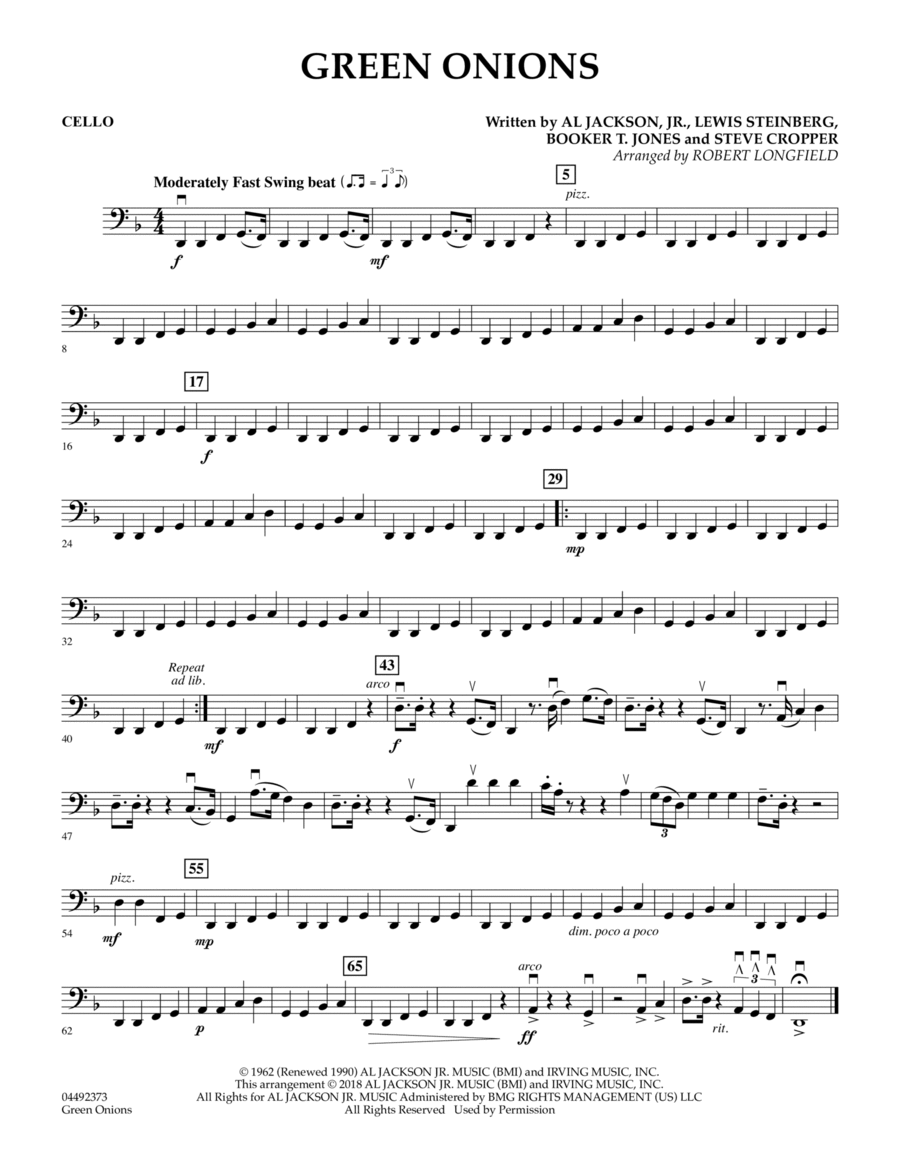 Green Onions (arr. Robert Longfield) - Cello String Quartet scores gallery preview page 1