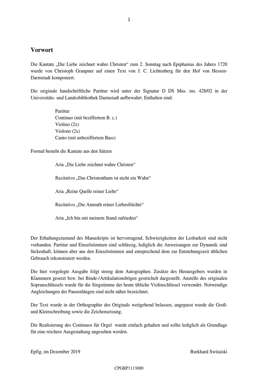 Graupner Christoph Cantata Die Liebe zeichnet wahre Christen GWV 1113/20 Small Ensemble scores gallery preview page 3