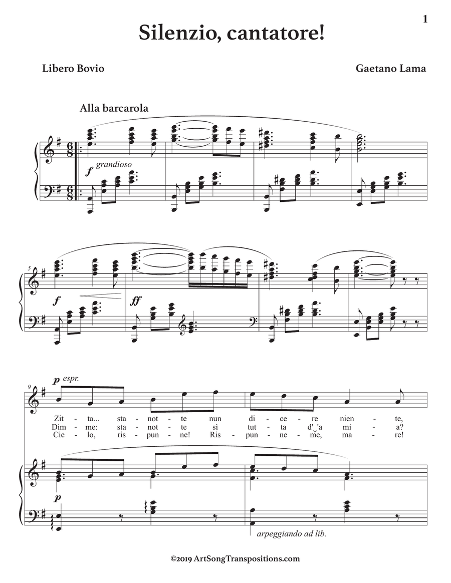 LAMA: Silenzio, cantatore! (transposed to E minor) Voice scores gallery preview page 2