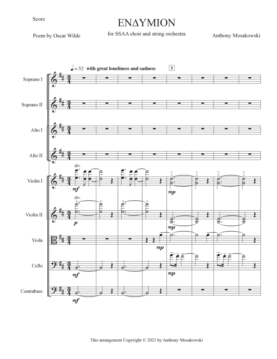 Endymion - SSAA with string orchestra - full score and parts image number null