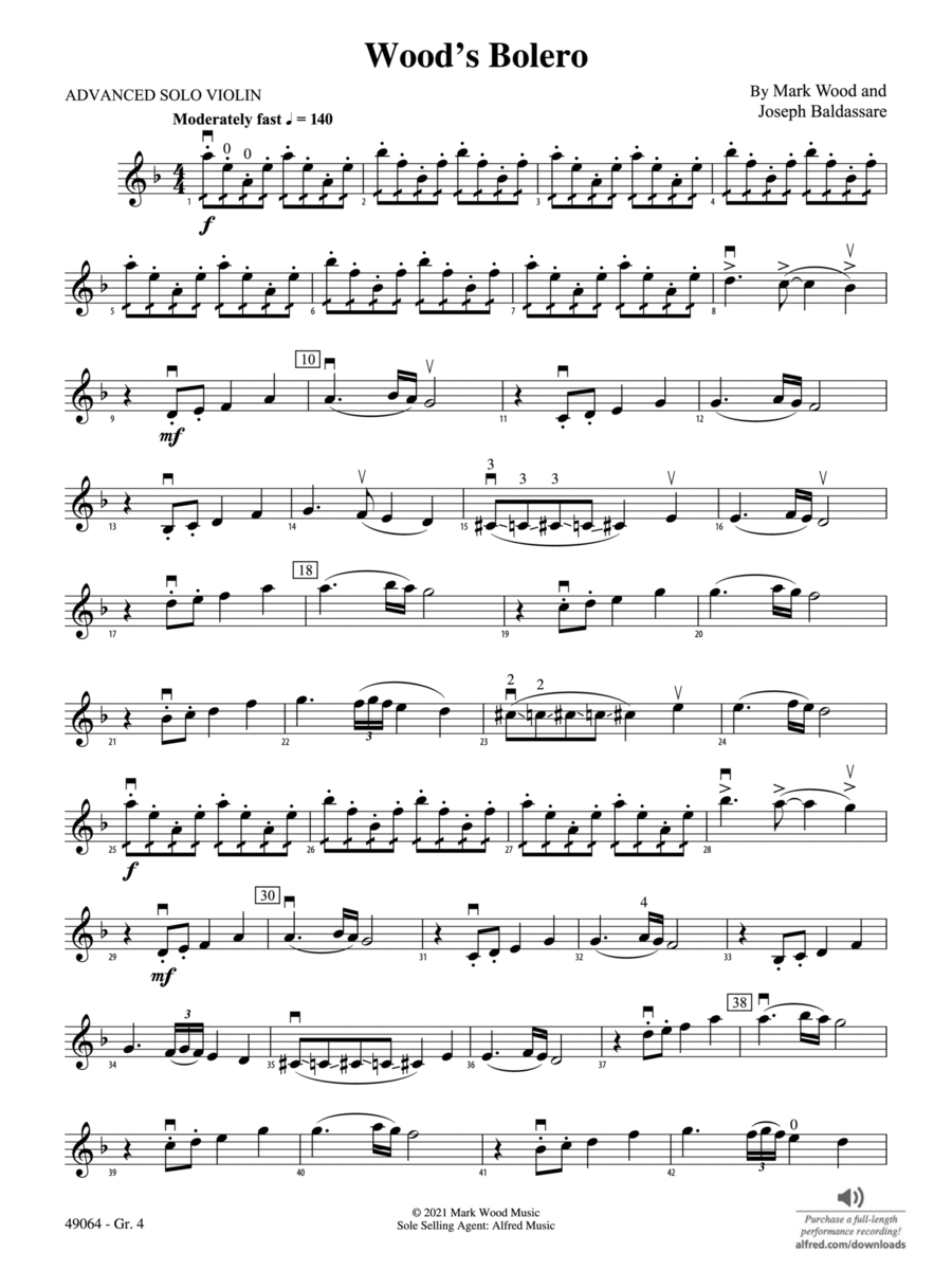 Wood's Bolero: Advanced Solo Violin String Orchestra scores gallery preview page 1