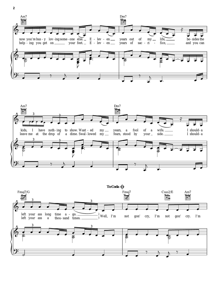 Not Gon' Cry Not Gon' Cry Piano, Vocal, Guitar scores gallery preview page 2