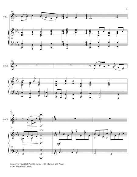 HOLIDAY HYMNS, THANKSGIVING & CHRISTMAS for Bb Clarinet and Piano (Score & Parts included) image number null