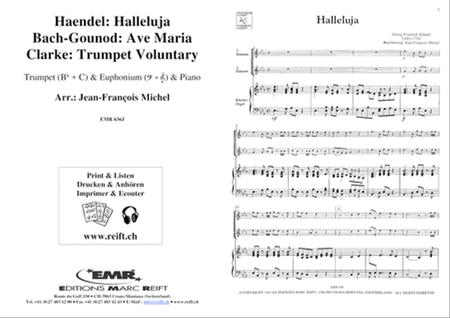 Ave Maria (Bach-Gounod) / Halleluja (Handel) / Trumpet Voluntary (Clarke) Brass Ensemble scores gallery preview page 2